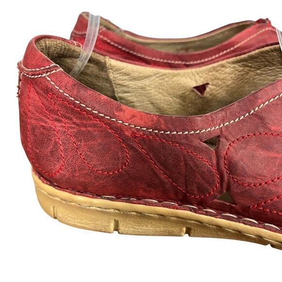 Josef Seibel Womens Red Leather Flats Slip On Cut Outs Loafers Shoes 41 10 10.5 - Picture 12 of 16